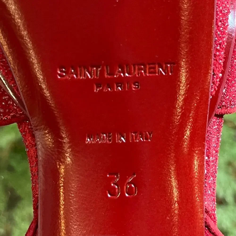 SAINT LAURENT Red Suede Glitter Tribute Heels SZ 36 (US 6) - Picture 11 of 11